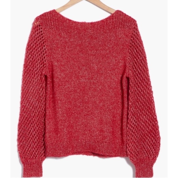 NWT Tommy Bahama Shimmer Balloon Sleeve Bateau Sweater Tango Red Metallic Wool - Picture 3 of 10